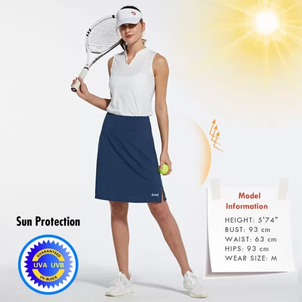 BALEAF Womens 20 Golf Skirts Knee Length Skorts Athletic Modest Long Acitive Casual Pockets UV Protection01navy