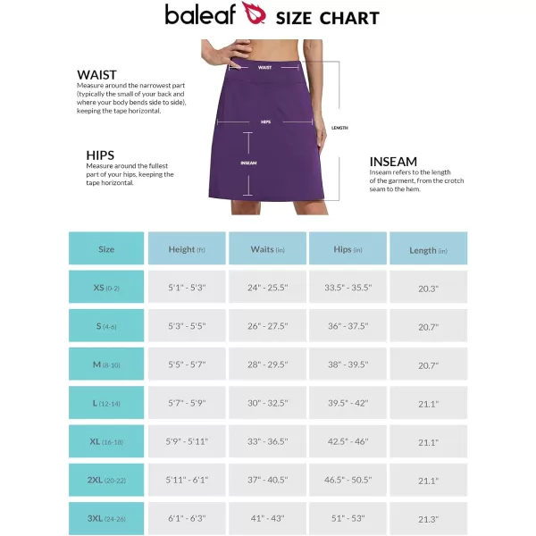 BALEAF Womens 20 Golf Skirts Knee Length Skorts Athletic Modest Long Acitive Casual Pockets UV Protection01purple