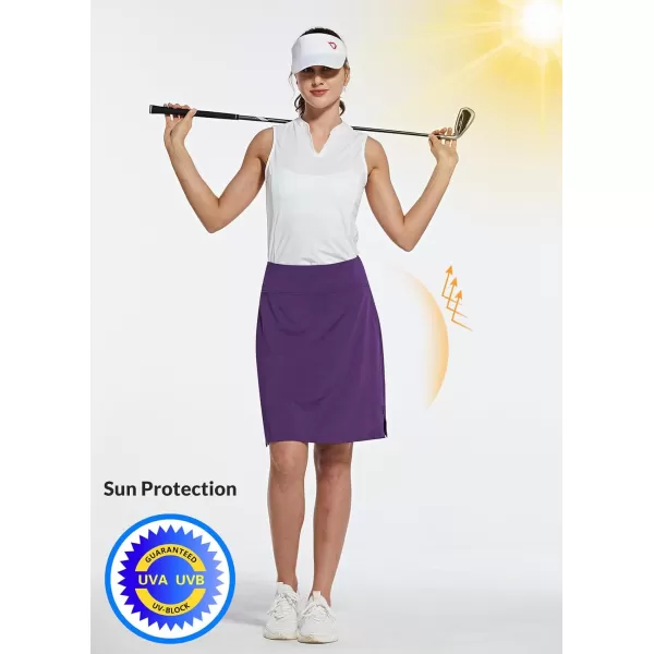 BALEAF Womens 20 Golf Skirts Knee Length Skorts Athletic Modest Long Acitive Casual Pockets UV Protection01purple