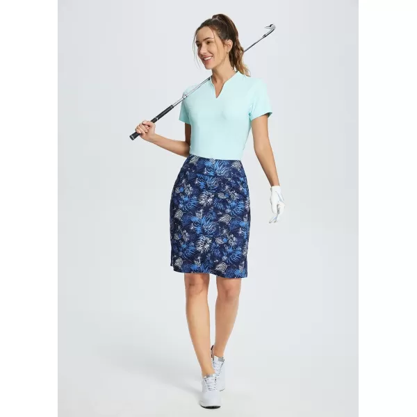 BALEAF Womens 20 Golf Skirts Knee Length Skorts Athletic Modest Long Acitive Casual Pockets UV Protection02navy Leaf