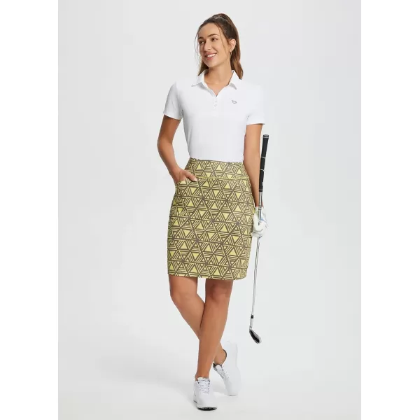 BALEAF Womens 20 Golf Skirts Knee Length Skorts Athletic Modest Long Acitive Casual Pockets UV Protection02printed Brownish Yellow