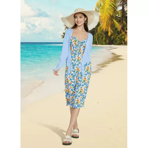 BALEAF Womens 2024 UPF 50 Cropped Cover Up Cardigan Tie Front Lightweight Summer Sun Wrap SPF Shirts Beach OutdoorBlue