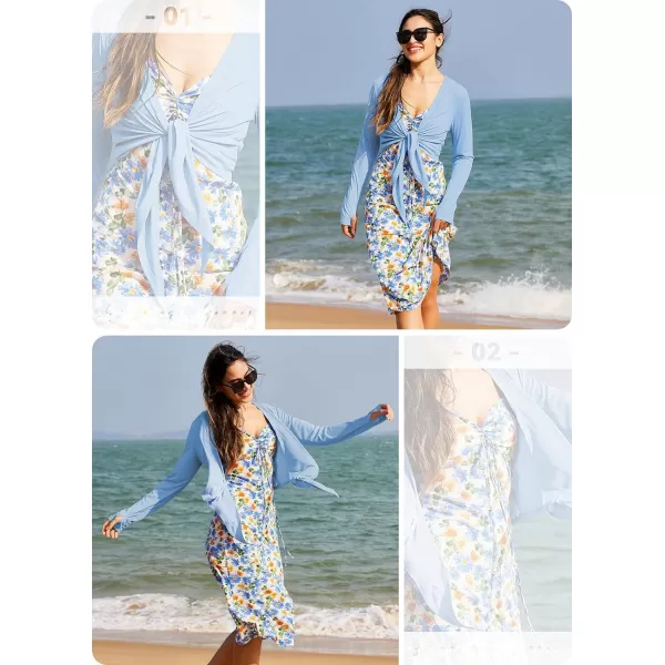 BALEAF Womens 2024 UPF 50 Cropped Cover Up Cardigan Tie Front Lightweight Summer Sun Wrap SPF Shirts Beach OutdoorBlue