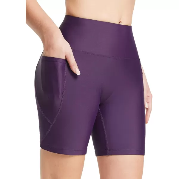 BALEAF Womens 3 6 8 High Waisted Swim Shorts Tummy Control Swimsuits Bottoms Modest Board Shorts UPF 50Purple