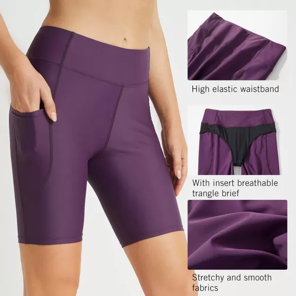 BALEAF Womens 3 6 8 High Waisted Swim Shorts Tummy Control Swimsuits Bottoms Modest Board Shorts UPF 50Purple