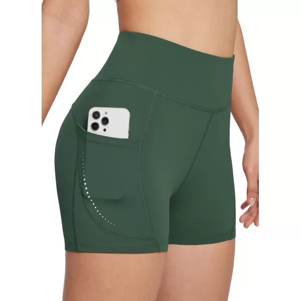 BALEAF Womens 3 Running Shorts Spandex High Waisted Athletic Compression Pockets Gym Volleyball BikerArmy Green