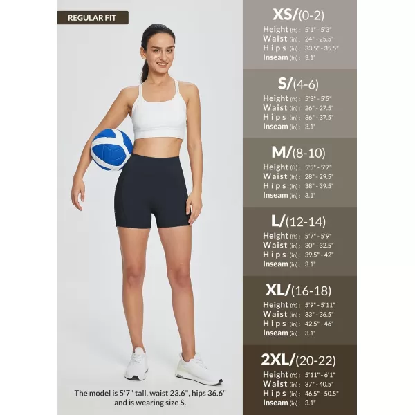 BALEAF Womens 3 Volleyball Shorts Spandex Compression High Waisted Pockets Gym Running Workout AthleticBlack