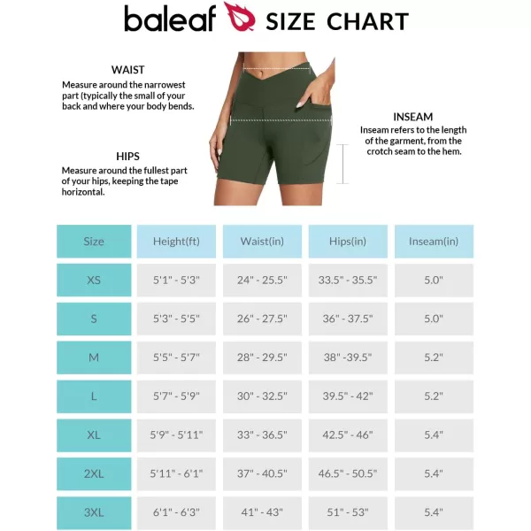 BALEAF Womens 5 Crossover Biker Shorts Workout High Waisted Yoga Athletic Running Gym Spandex Shorts with Side PocketsArmy Green