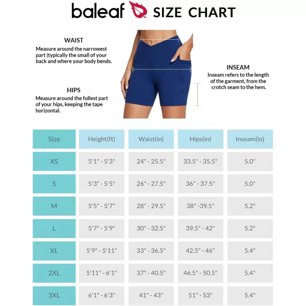 BALEAF Womens 5 Crossover Biker Shorts Workout High Waisted Yoga Athletic Running Gym Spandex Shorts with Side PocketsBlue