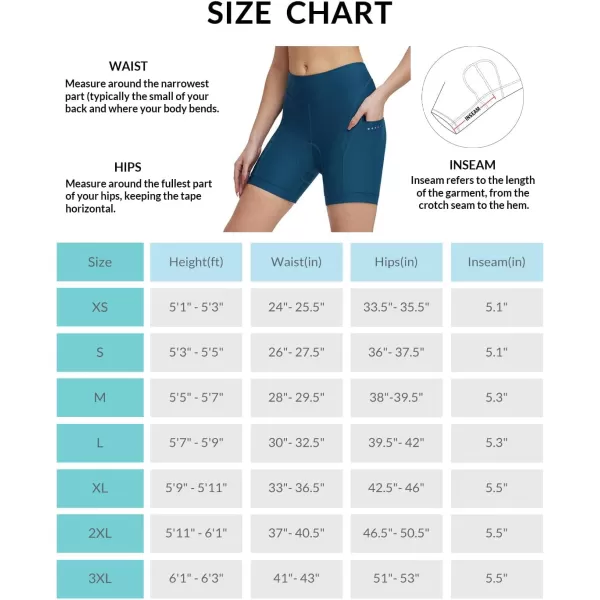 BALEAF Womens 5 Padded Bike Shorts Lycra 4D Padding Cycling Underwear Biking Pockets UPF 50Blue