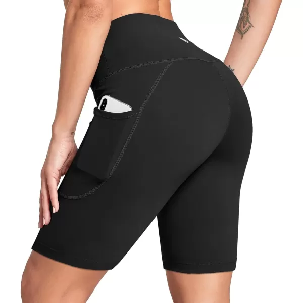 BALEAF Womens 68 High Waisted Biker Shorts with Pockets for Gym Workout Yoga Running AthleticBlack