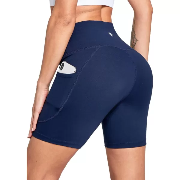 BALEAF Womens 68 High Waisted Biker Shorts with Pockets for Gym Workout Yoga Running AthleticDark Blue