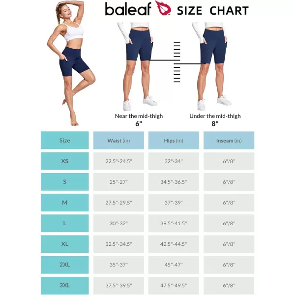 BALEAF Womens 68 High Waisted Biker Shorts with Pockets for Gym Workout Yoga Running AthleticDark Blue