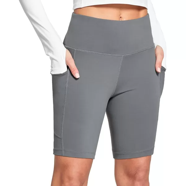 BALEAF Womens 68 High Waisted Biker Shorts with Pockets for Gym Workout Yoga Running AthleticDark Grey