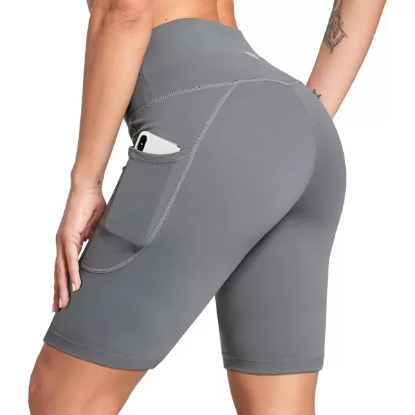 BALEAF Womens 68 High Waisted Biker Shorts with Pockets for Gym Workout Yoga Running AthleticDark Grey