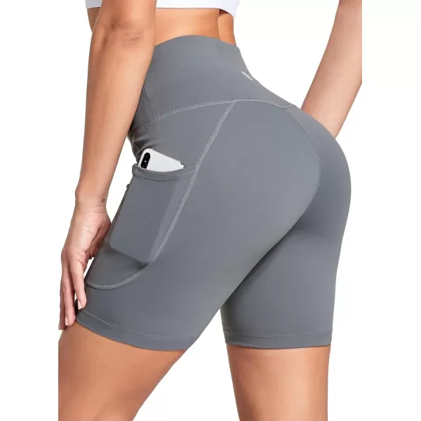 BALEAF Womens 68 High Waisted Biker Shorts with Pockets for Gym Workout Yoga Running AthleticDark Grey