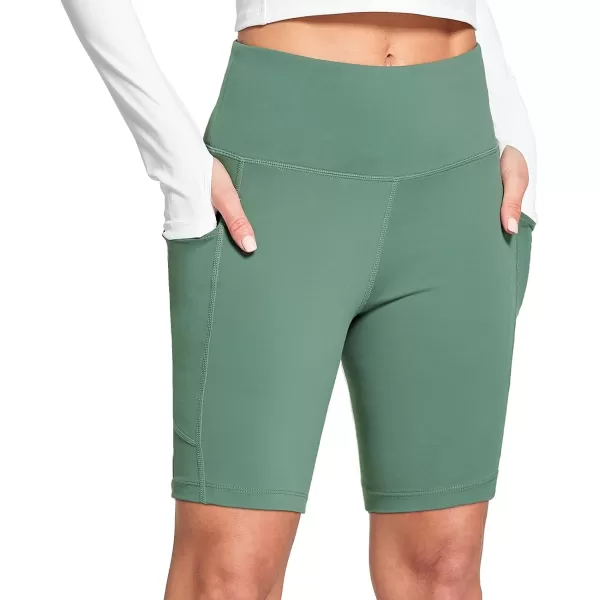 BALEAF Womens 68 High Waisted Biker Shorts with Pockets for Gym Workout Yoga Running AthleticGreen