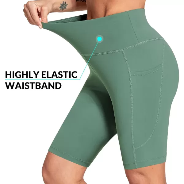 BALEAF Womens 68 High Waisted Biker Shorts with Pockets for Gym Workout Yoga Running AthleticGreen