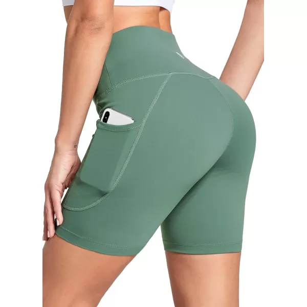 BALEAF Womens 68 High Waisted Biker Shorts with Pockets for Gym Workout Yoga Running AthleticGreen