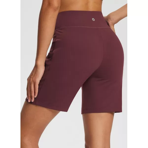 BALEAF Womens 7 Bermuda Shorts High Waisted Athletic Running Pull On Shorts with Pockets for Causal SummerBurgundy