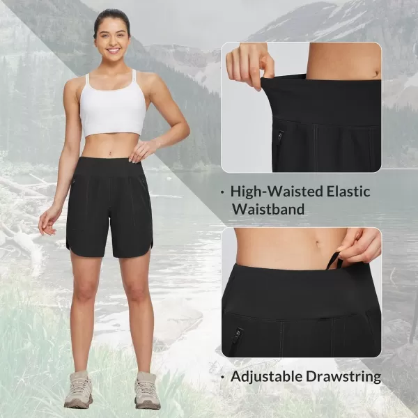 BALEAF Womens 7 Hiking Shorts High Waist Quick Dry Lightweight Zip Pockets Workout Athletic Gym Shorts Travel RunningBlack