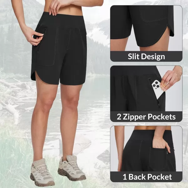 BALEAF Womens 7 Hiking Shorts High Waist Quick Dry Lightweight Zip Pockets Workout Athletic Gym Shorts Travel RunningBlack