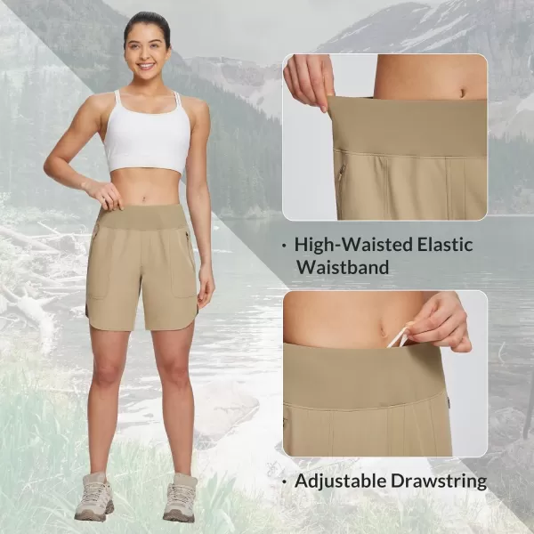 BALEAF Womens 7 Hiking Shorts High Waist Quick Dry Lightweight Zip Pockets Workout Athletic Gym Shorts Travel RunningBrown