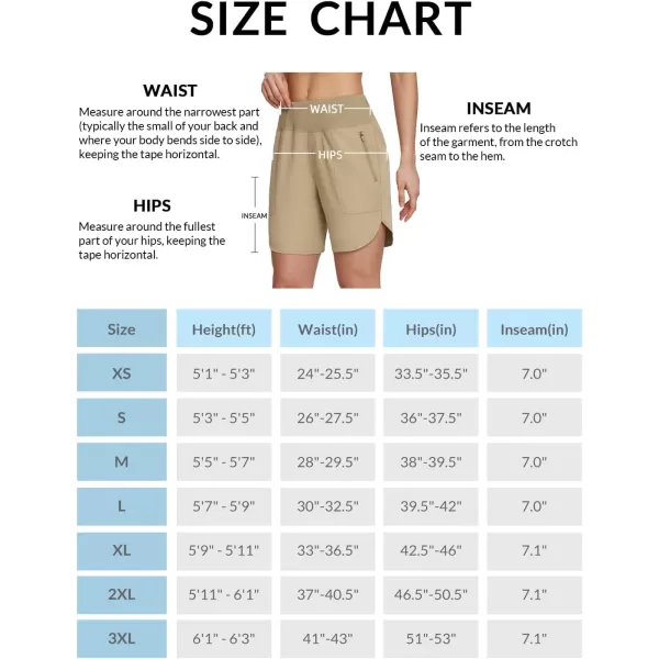 BALEAF Womens 7 Hiking Shorts High Waist Quick Dry Lightweight Zip Pockets Workout Athletic Gym Shorts Travel RunningBrown