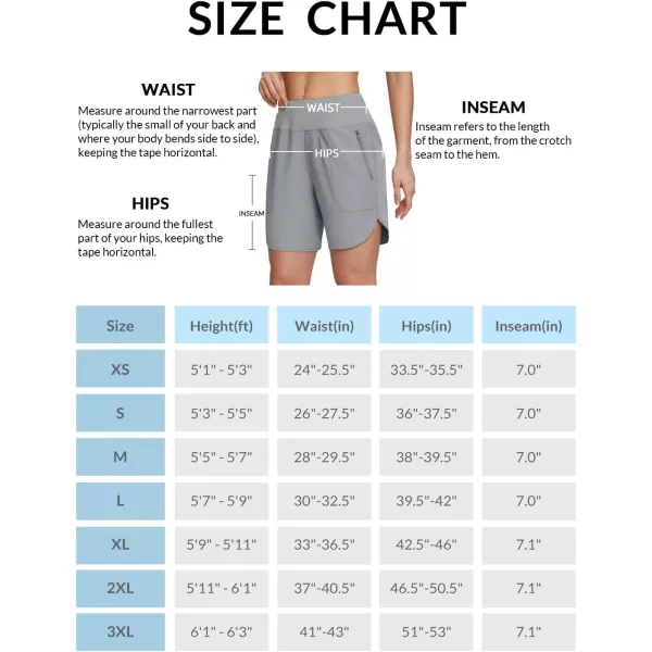 BALEAF Womens 7 Hiking Shorts High Waist Quick Dry Lightweight Zip Pockets Workout Athletic Gym Shorts Travel RunningFrost Gray