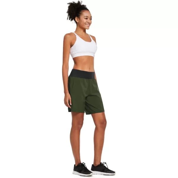 BALEAF Womens 7 Long Running Athletic Shorts with Liner High Waist Workout Gym Quick Dry Soft Split Leg Zipper PocketArmy Green