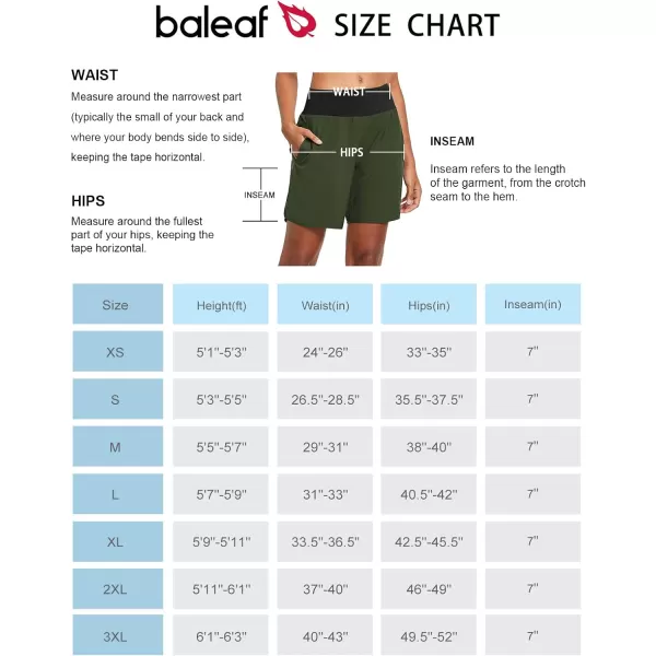 BALEAF Womens 7 Long Running Athletic Shorts with Liner High Waist Workout Gym Quick Dry Soft Split Leg Zipper PocketArmy Green