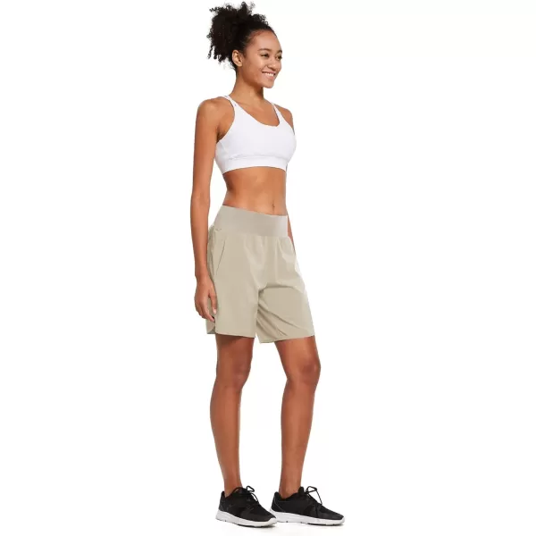 BALEAF Womens 7 Long Running Athletic Shorts with Liner High Waist Workout Gym Quick Dry Soft Split Leg Zipper PocketKhaki