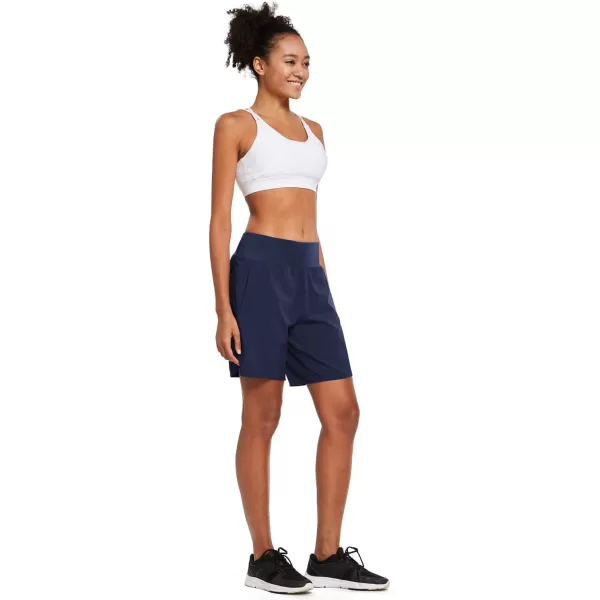 BALEAF Womens 7 Long Running Athletic Shorts with Liner High Waist Workout Gym Quick Dry Soft Split Leg Zipper PocketNavy