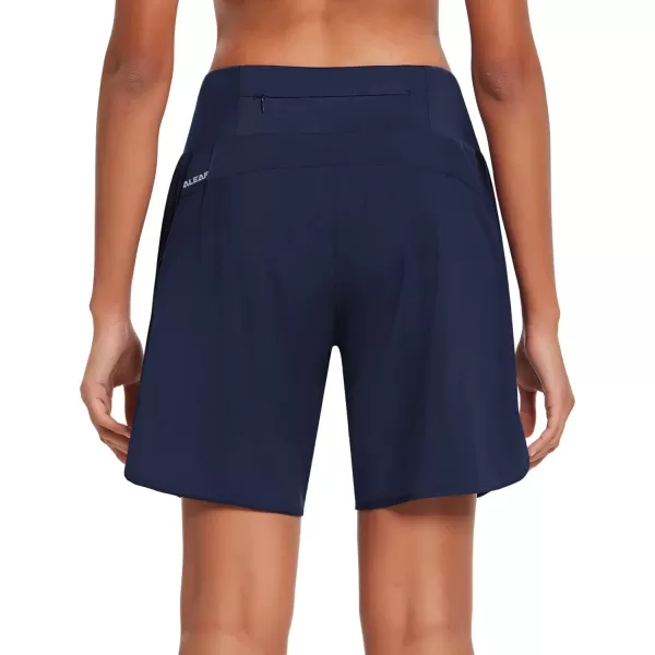 BALEAF Womens 7 Long Running Athletic Shorts with Liner High Waist Workout Gym Quick Dry Soft Split Leg Zipper PocketNavy