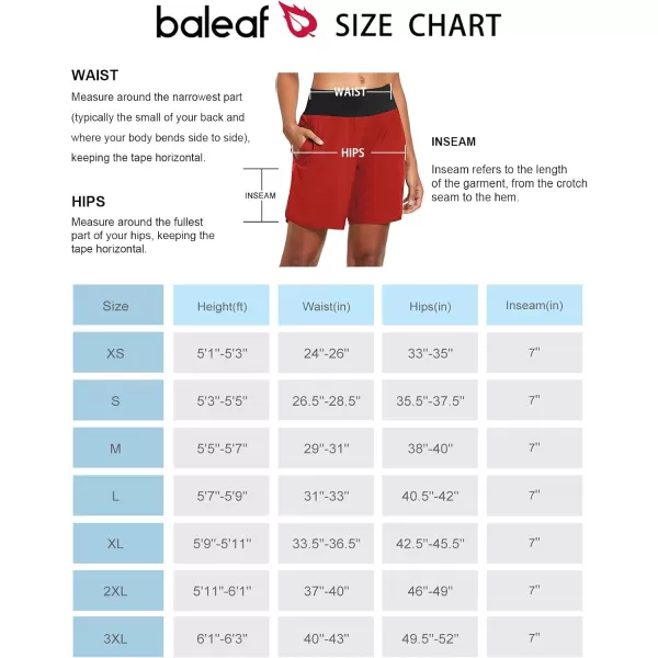 BALEAF Womens 7 Long Running Athletic Shorts with Liner High Waist Workout Gym Quick Dry Soft Split Leg Zipper PocketRed