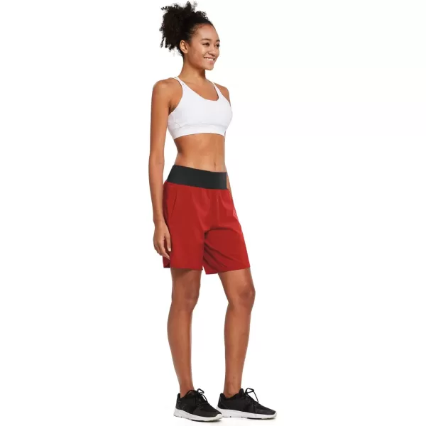 BALEAF Womens 7 Long Running Athletic Shorts with Liner High Waist Workout Gym Quick Dry Soft Split Leg Zipper PocketRed