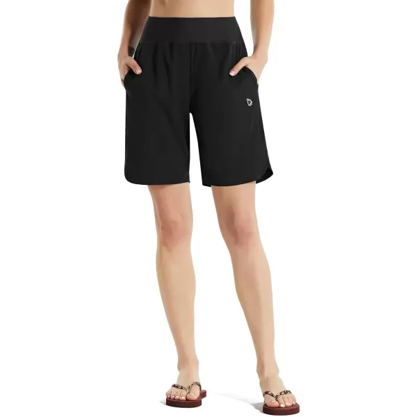 BALEAF Womens 78 Long Swim Board Shorts High Waisted Quick Dry Swimming Bottoms with Liner Pockets Beach Water SurfBlack