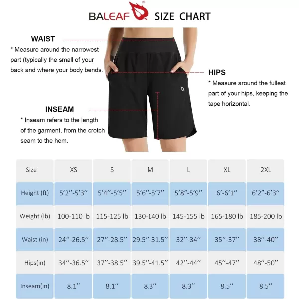 BALEAF Womens 78 Long Swim Board Shorts High Waisted Quick Dry Swimming Bottoms with Liner Pockets Beach Water SurfBlack