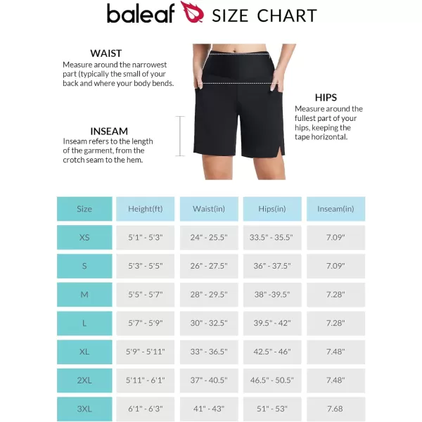 BALEAF Womens 78 Long Swim Board Shorts High Waisted Quick Dry Swimming Bottoms with Liner Pockets Beach Water SurfBlack