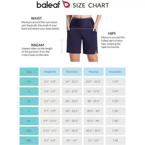 BALEAF Womens 78 Long Swim Board Shorts High Waisted Quick Dry Swimming Bottoms with Liner Pockets Beach Water SurfDark Blue