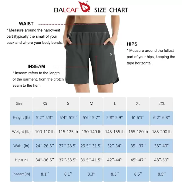 BALEAF Womens 78 Long Swim Board Shorts High Waisted Quick Dry Swimming Bottoms with Liner Pockets Beach Water SurfDark Grey