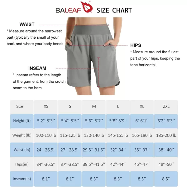 BALEAF Womens 78 Long Swim Board Shorts High Waisted Quick Dry Swimming Bottoms with Liner Pockets Beach Water SurfGrey