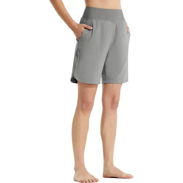 BALEAF Womens 78 Long Swim Board Shorts High Waisted Quick Dry Swimming Bottoms with Liner Pockets Beach Water SurfGrey