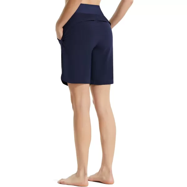 BALEAF Womens 78 Long Swim Board Shorts High Waisted Quick Dry Swimming Bottoms with Liner Pockets Beach Water SurfNavy