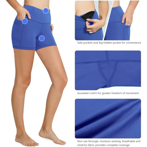 BALEAF Womens 8 5 3 Biker Shorts High Waist Yoga Workout Gym Running Volleyball Spandex Shorts with PocketsEarth Blueclassic