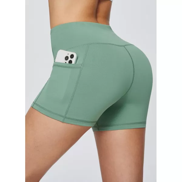 BALEAF Womens 8 5 3 Biker Shorts High Waist Yoga Workout Gym Running Volleyball Spandex Shorts with PocketsGreenclassic