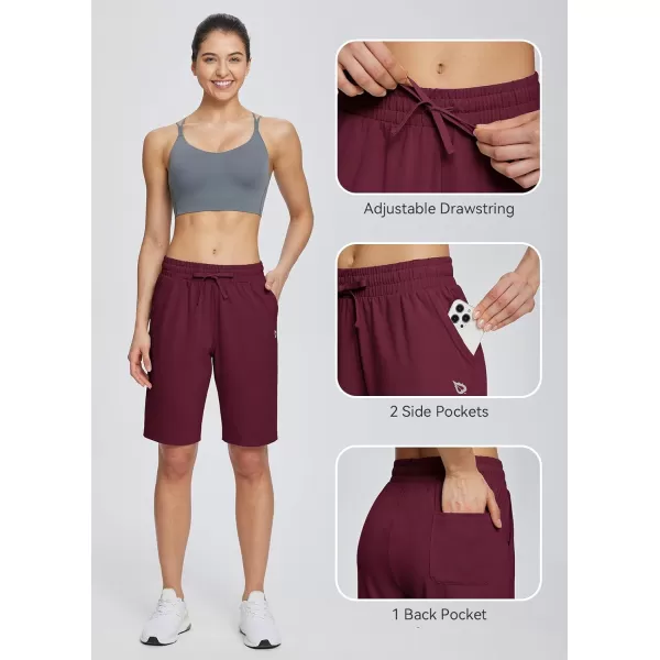 BALEAF Womens Bermuda Shorts Long Cotton Casual Summer Knee Length Pull On Lounge Walking Exercise Shorts with PocketsBurgundy10 Inseam