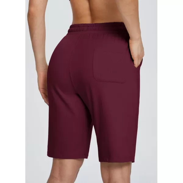 BALEAF Womens Bermuda Shorts Long Cotton Casual Summer Knee Length Pull On Lounge Walking Exercise Shorts with PocketsBurgundy10 Inseam