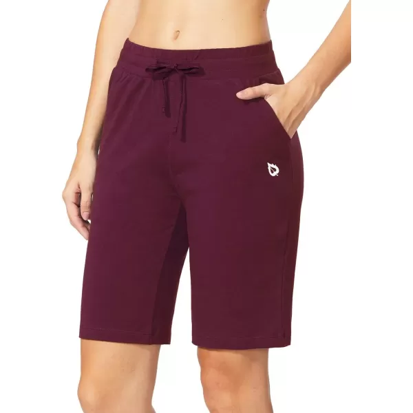 BALEAF Womens Bermuda Shorts Long Cotton Casual Summer Knee Length Pull On Lounge Walking Exercise Shorts with PocketsBurgundy10 Inseam