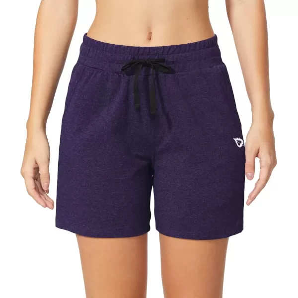 BALEAF Womens Bermuda Shorts Long Cotton Casual Summer Knee Length Pull On Lounge Walking Exercise Shorts with PocketsHeather Purple 10